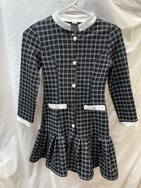 Girls Black & White Houndstooth Knit Dress with Contrast Trim girl sz 9